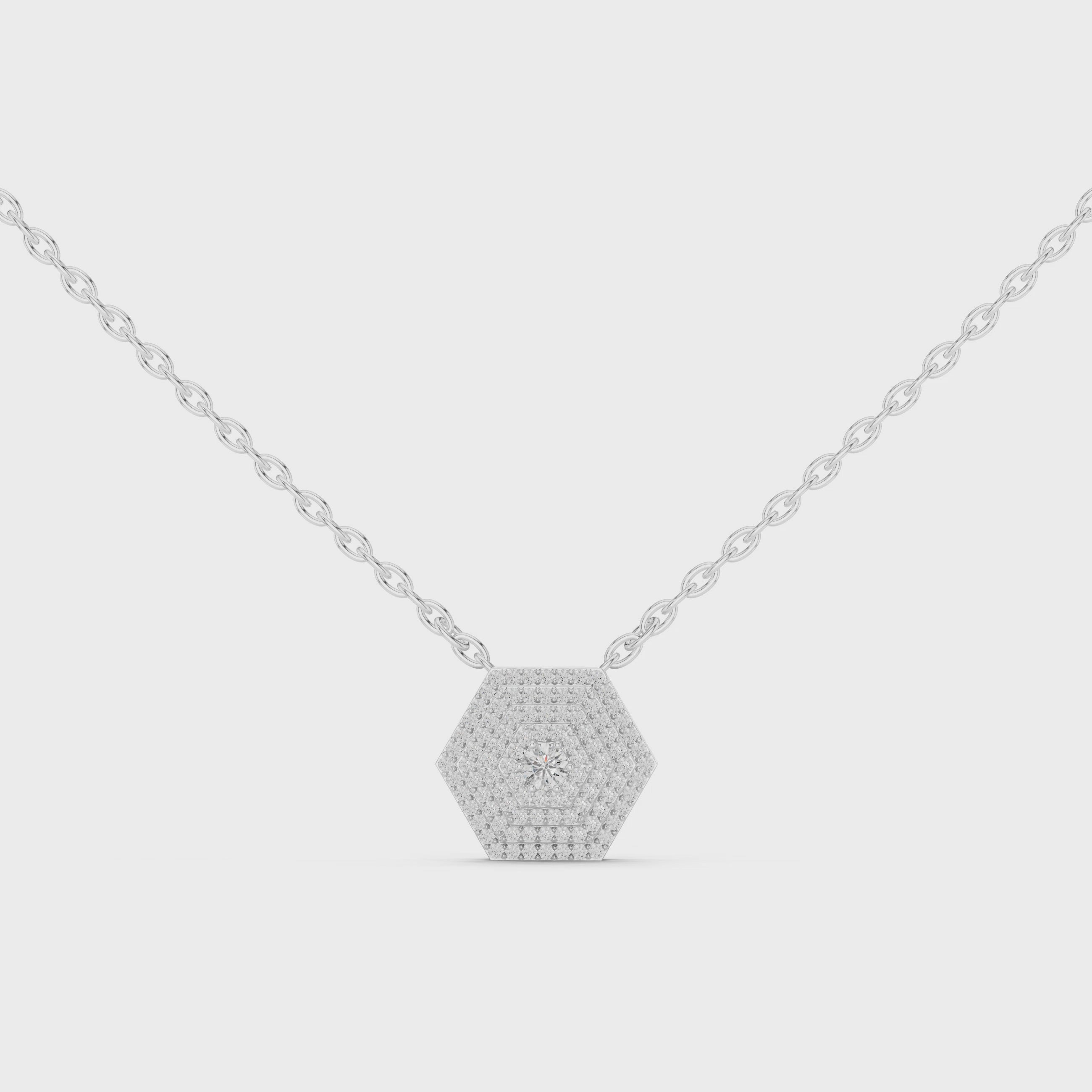 1Hexagon Pave Diamond Pendant Necklace