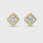 Round Diamond Square Halo Stud Earrings