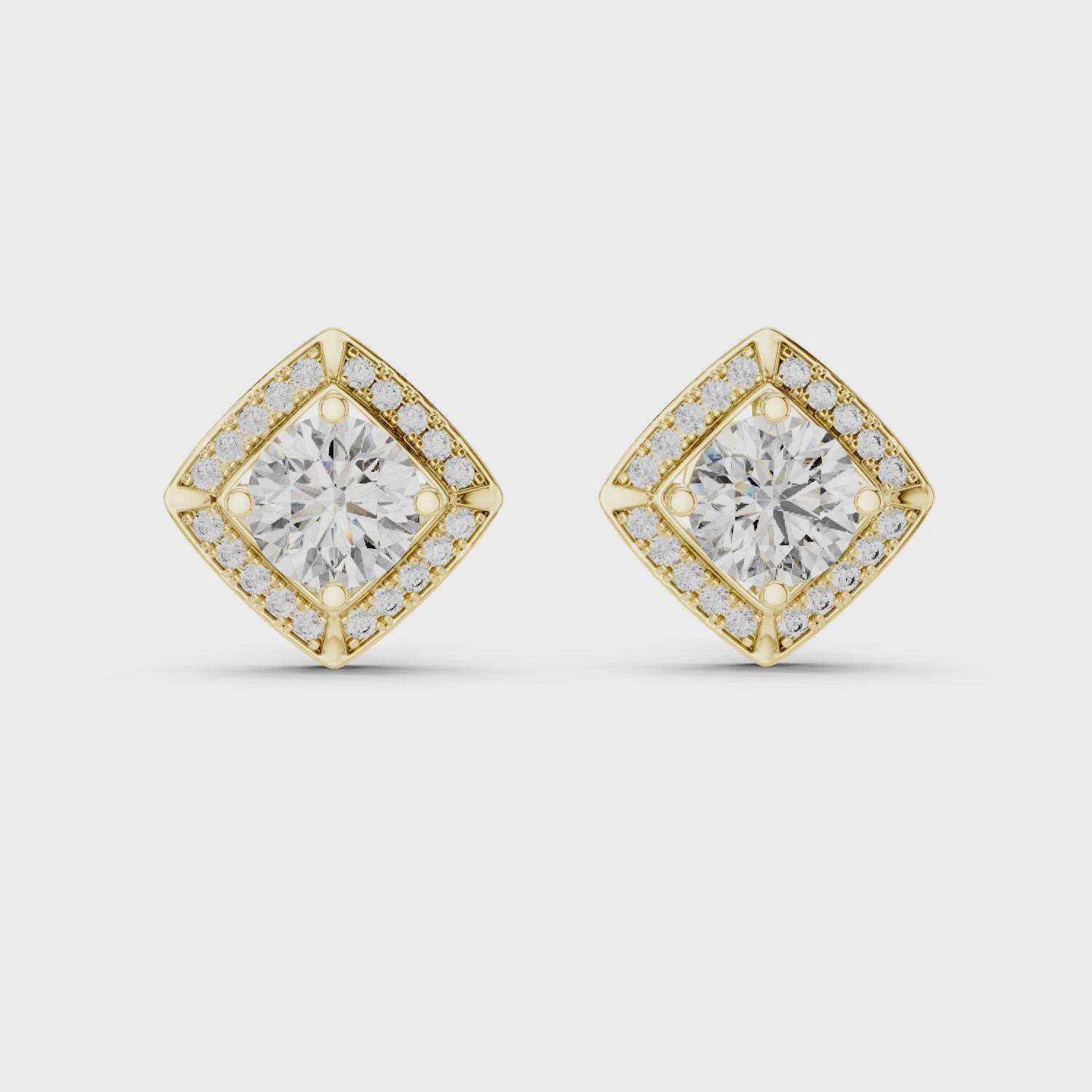 Round Diamond Square Halo Stud Earrings