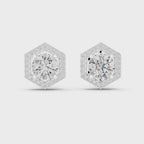 Round Diamond Hexagon Halo Stud Earrings