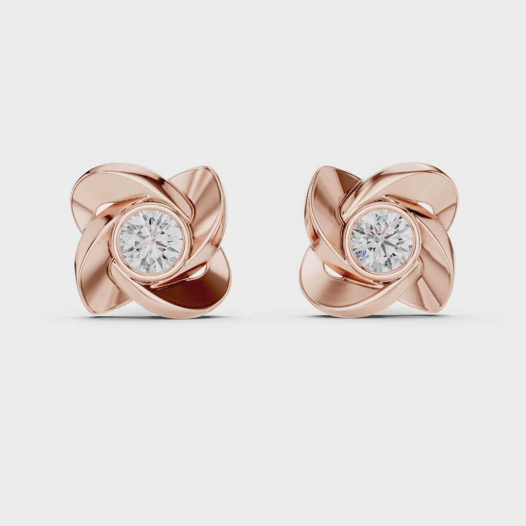Round Diamond Swirl Knot Stud Earrings