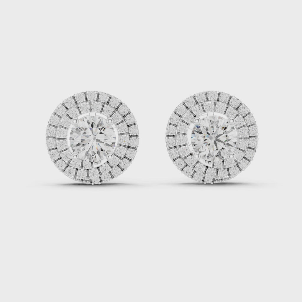 Round Diamond Triple Halo Stud Earrings