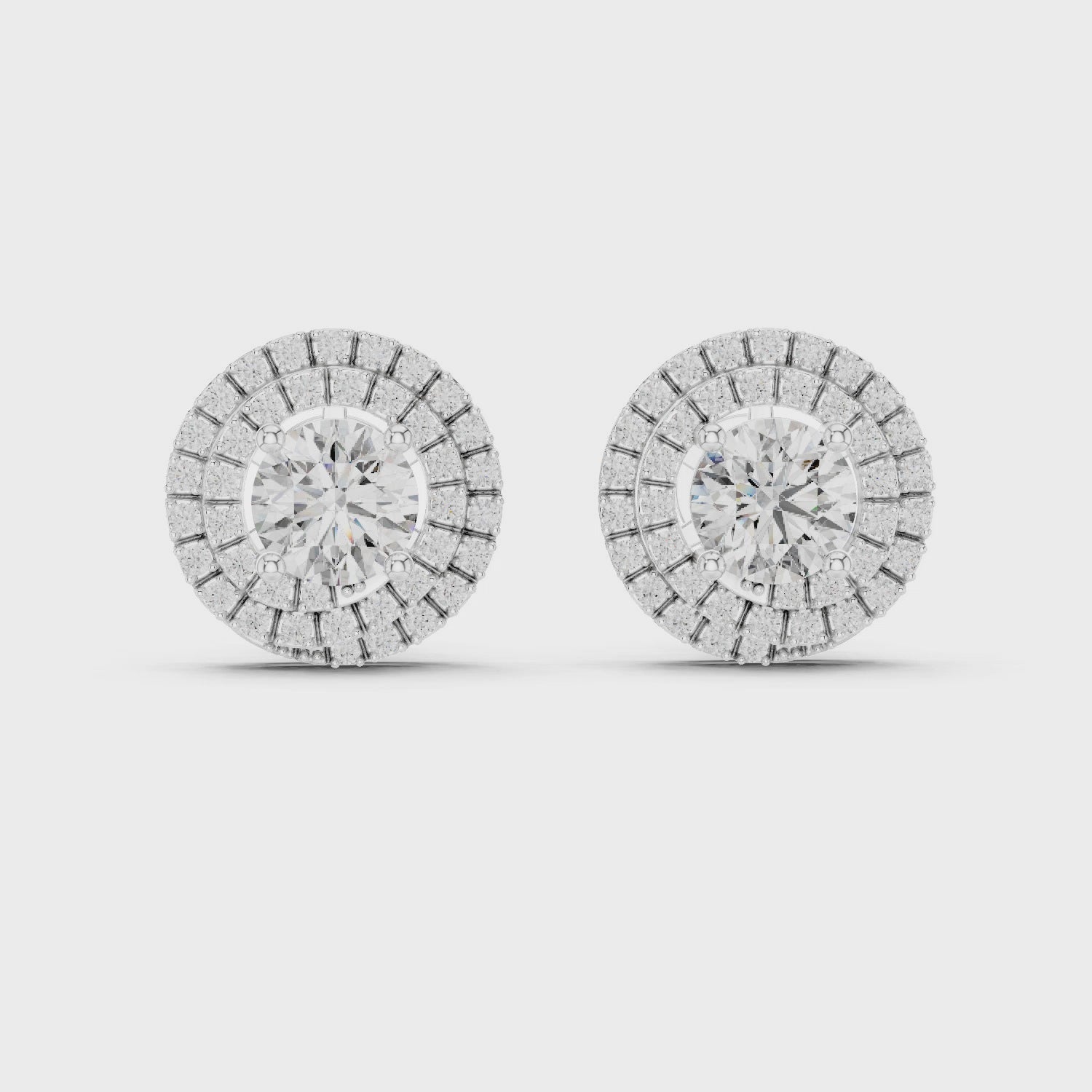 Round Diamond Triple Halo Stud Earrings