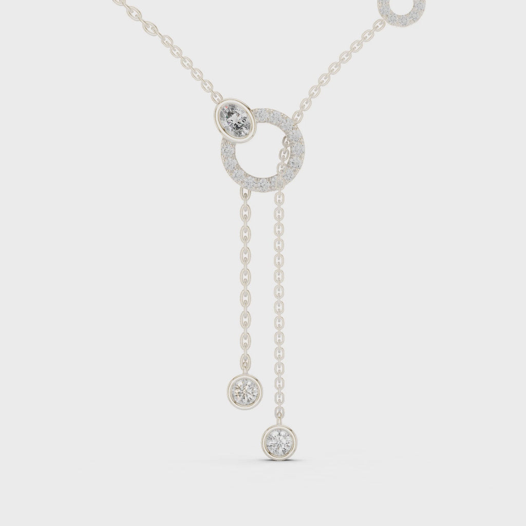 1Multi Shape Diamond Circle Drop Y Necklace