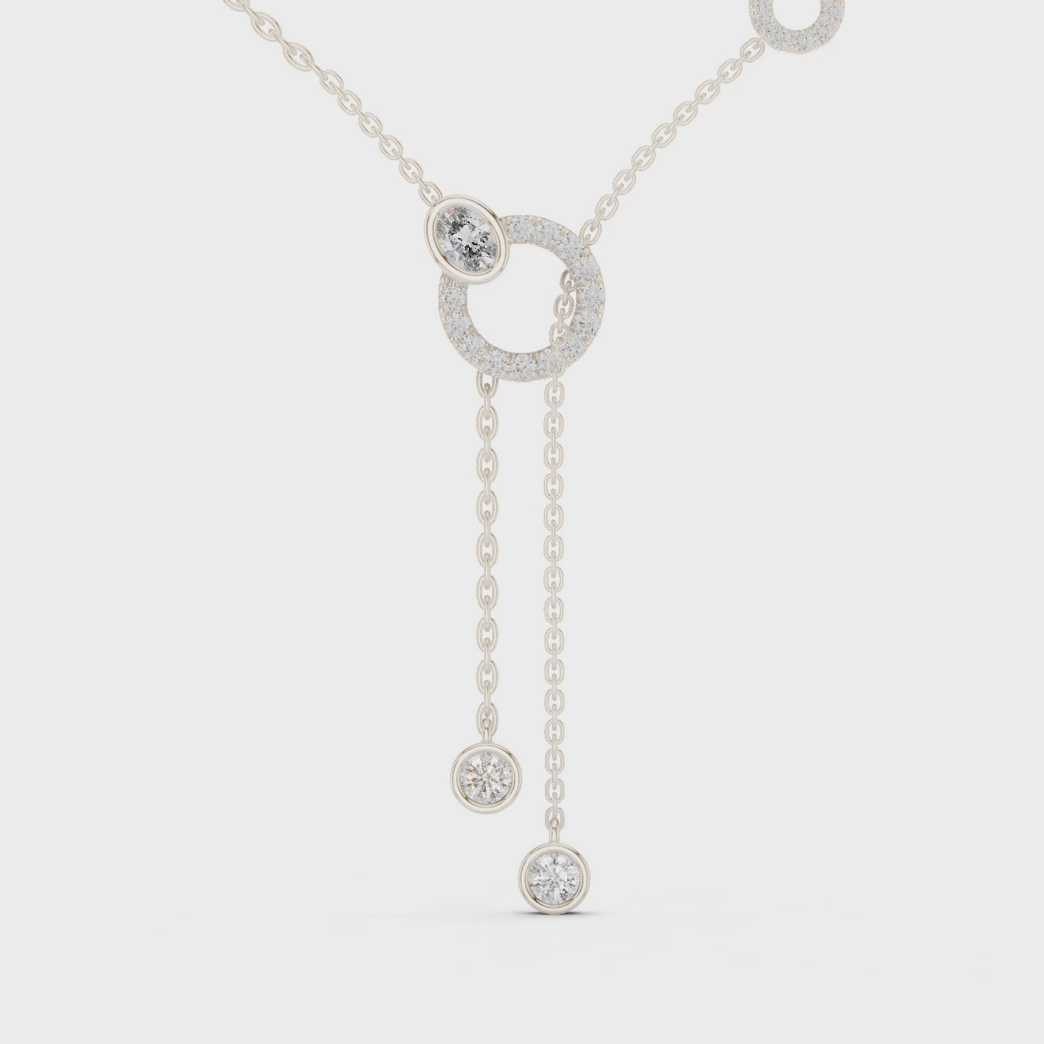 Multi Shape Diamond Circle Drop Y Necklace