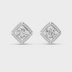 Round Diamond Square Halo Stud Earrings
