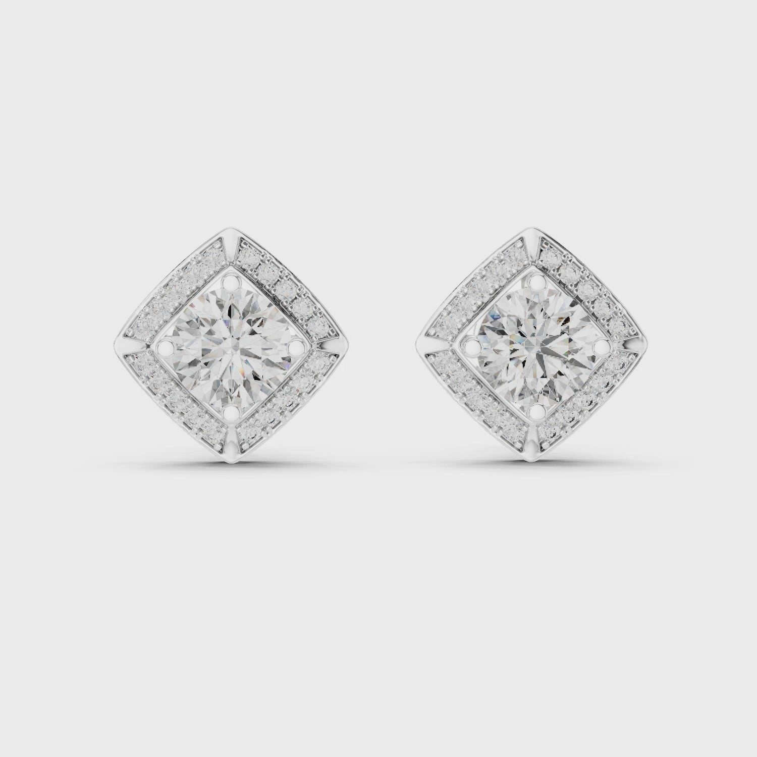 Round Diamond Square Halo Stud Earrings