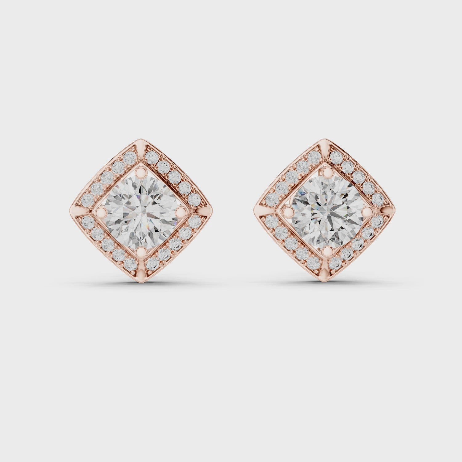 Round Diamond Square Halo Stud Earrings
