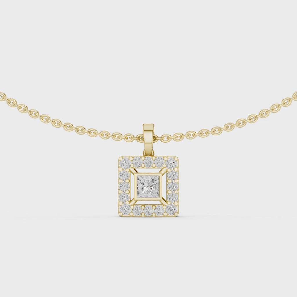 1Princess Cut Diamond Halo Pendant Necklace