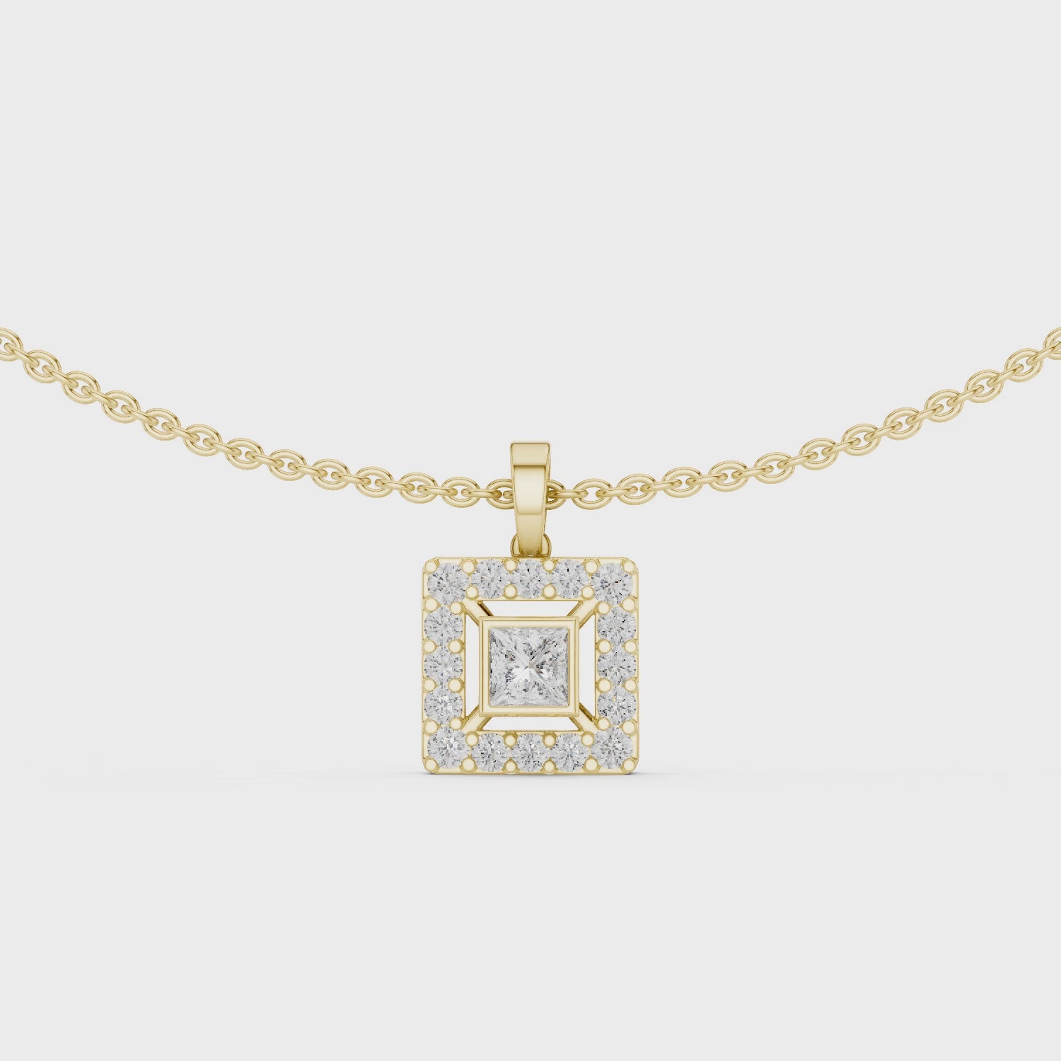 1Princess Cut Diamond Halo Pendant Necklace