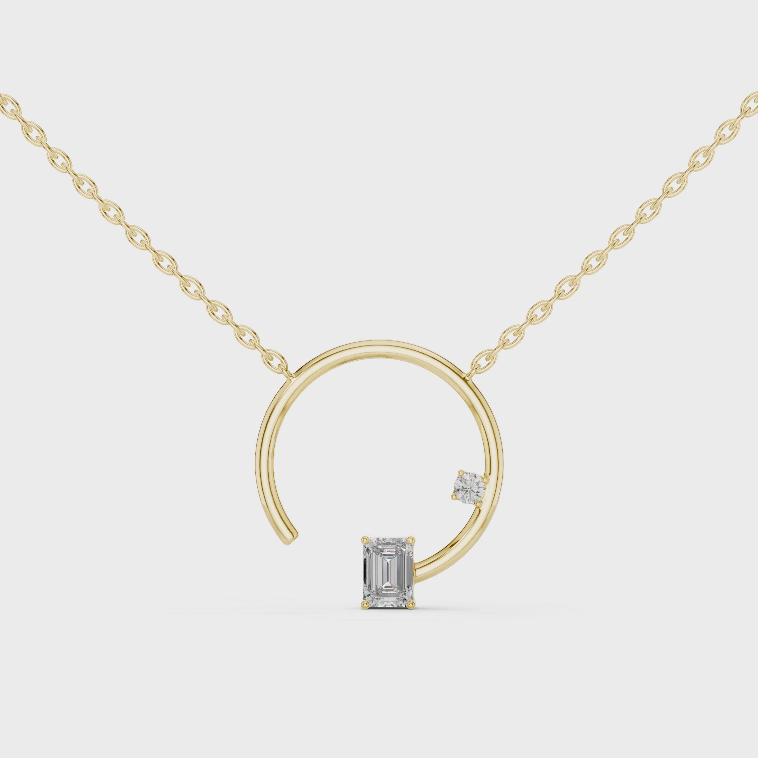 1Emerald Cut Diamond Circle Pendant Necklace