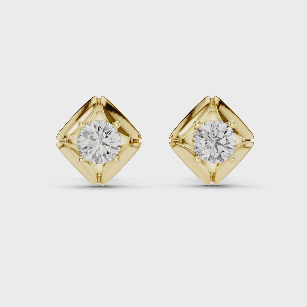Round Diamond Star Stud Earrings