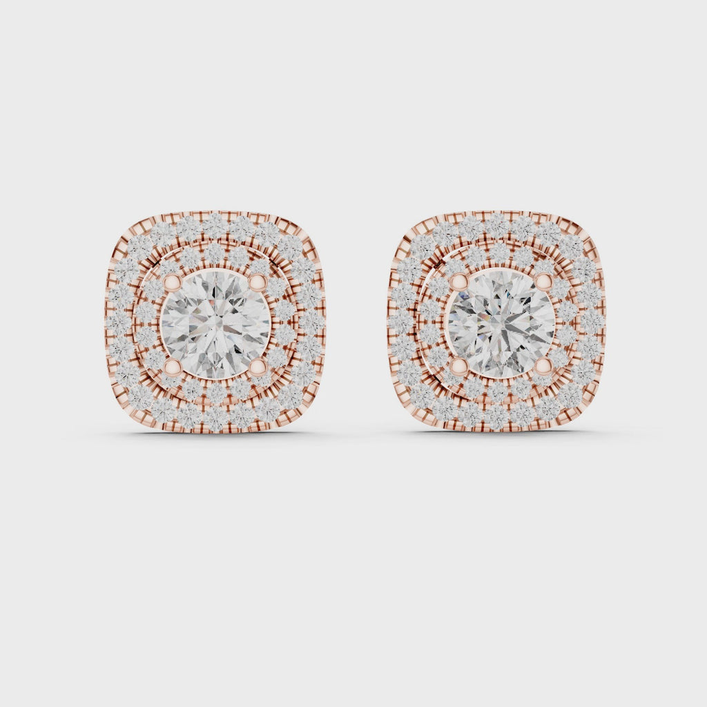 Round Diamond Double Halo Stud Earrings
