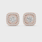 Round Diamond Double Halo Stud Earrings