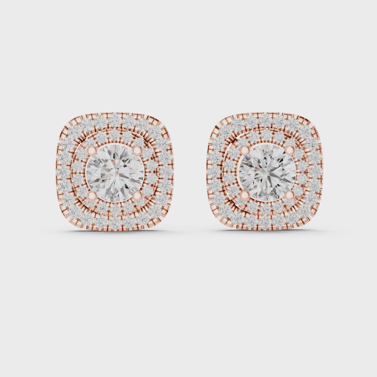 Round Diamond Double Halo Stud Earrings