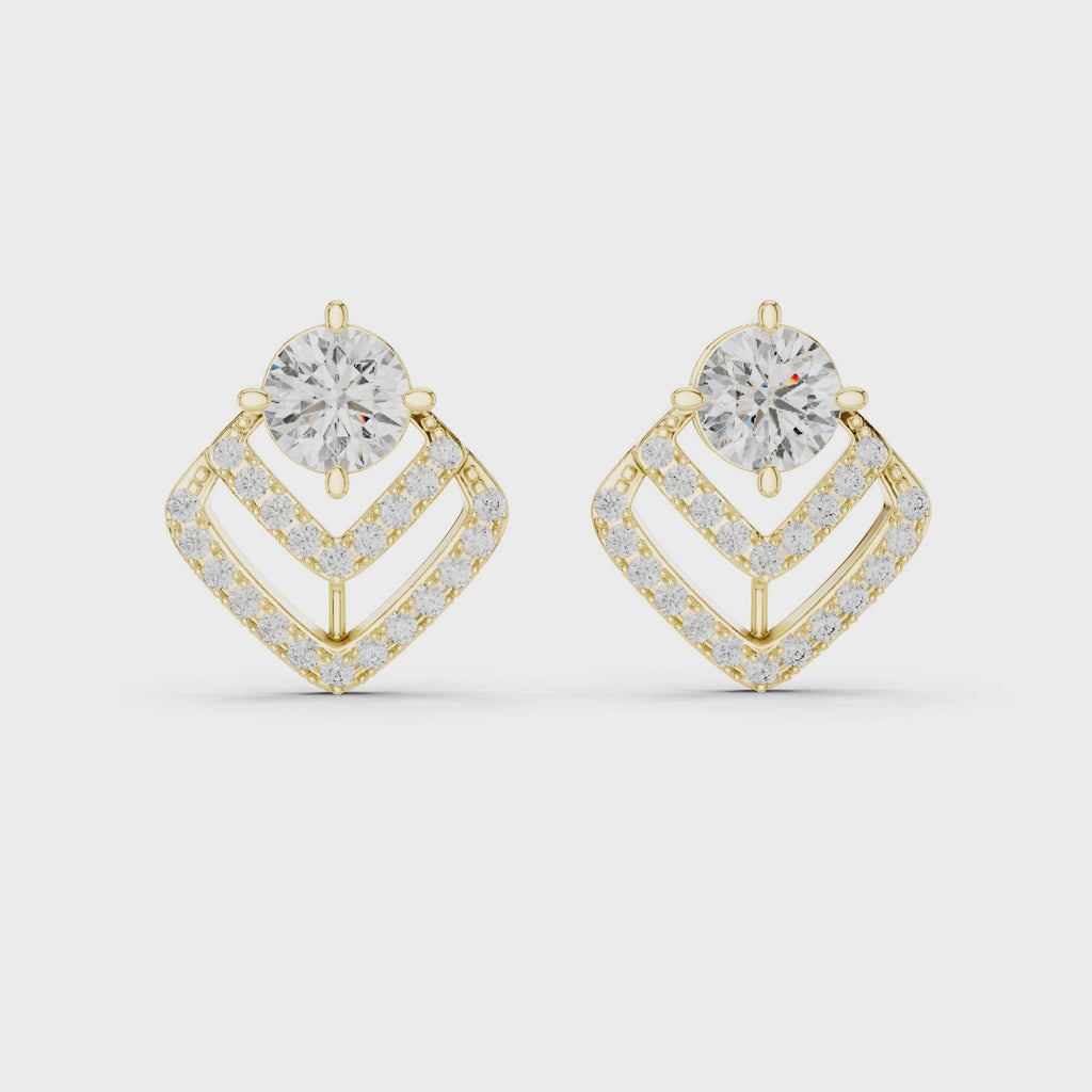 Geometric Diamond Halo Stud Earrings