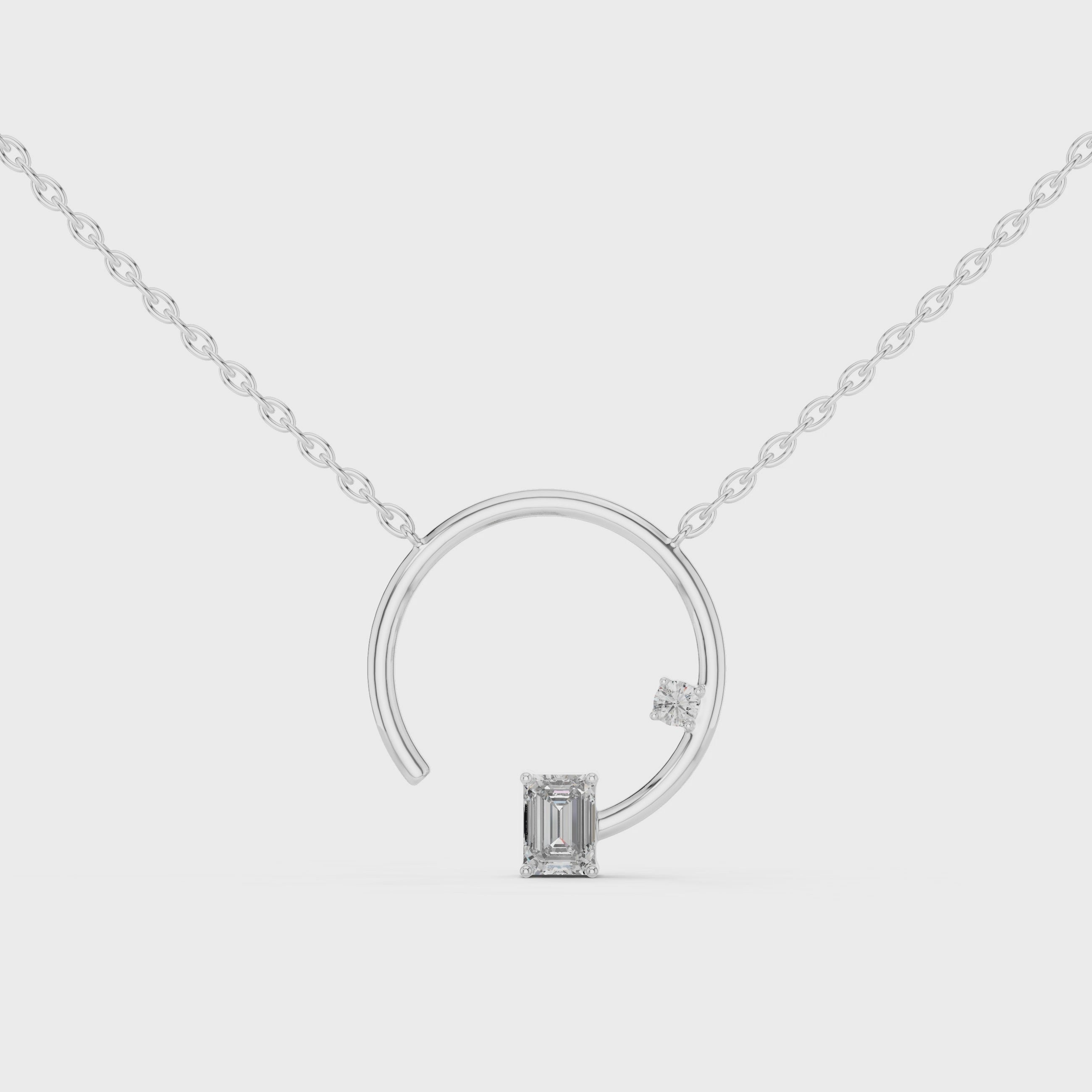 Emerald Cut Diamond Circle Pendant Necklace