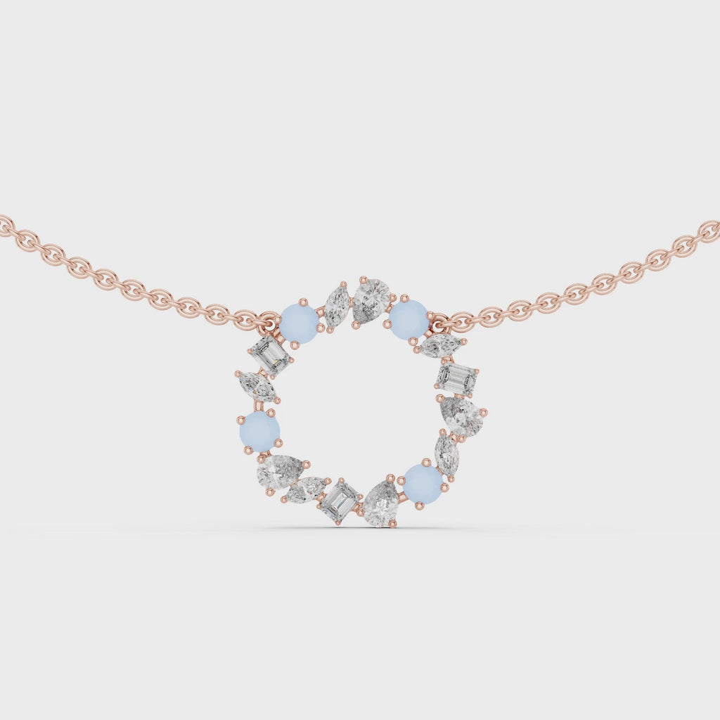 1Multi Shape Diamond Circle Pendant Necklace