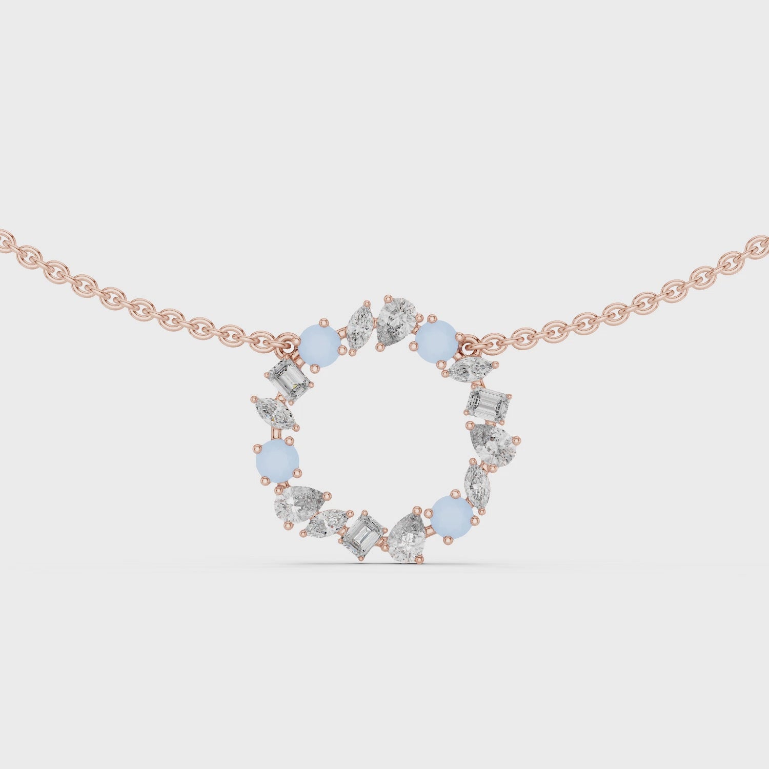 1Multi Shape Diamond Circle Pendant Necklace