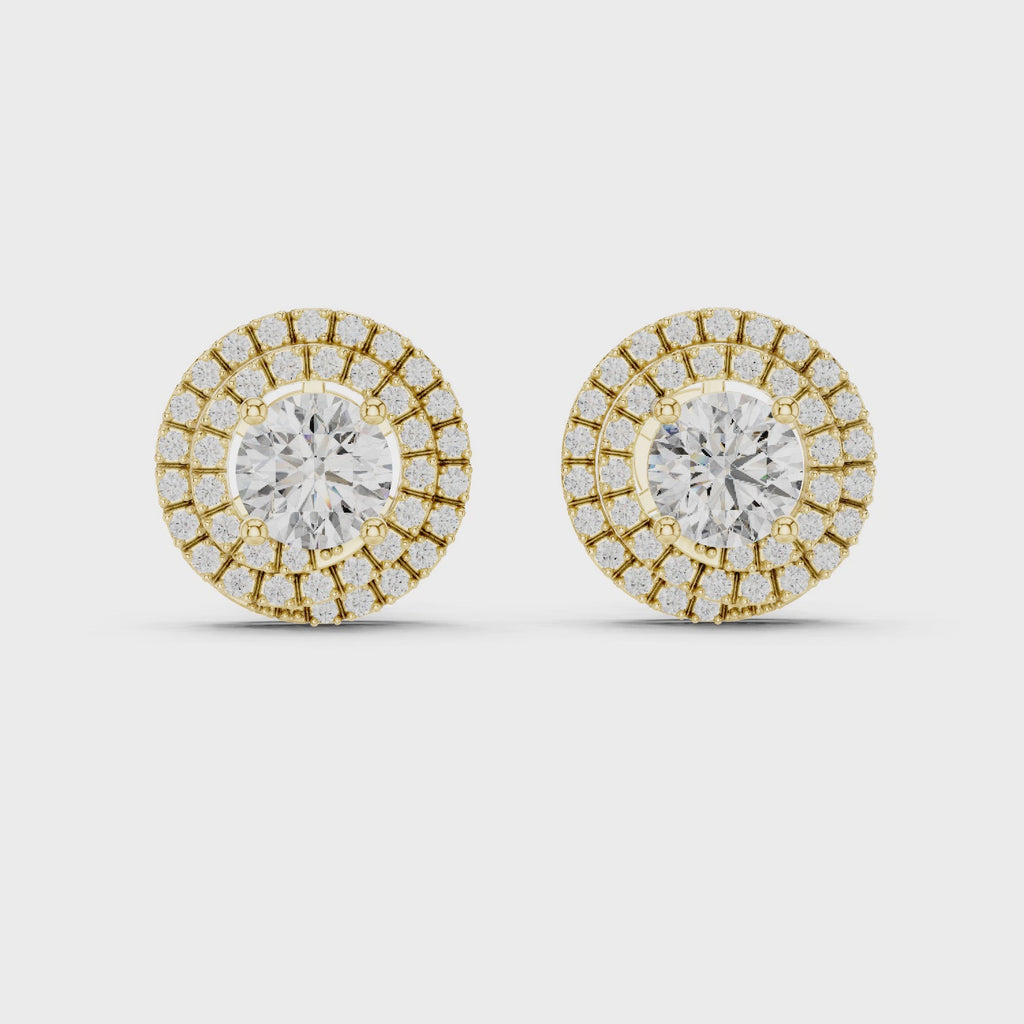 Round Diamond Triple Halo Stud Earrings