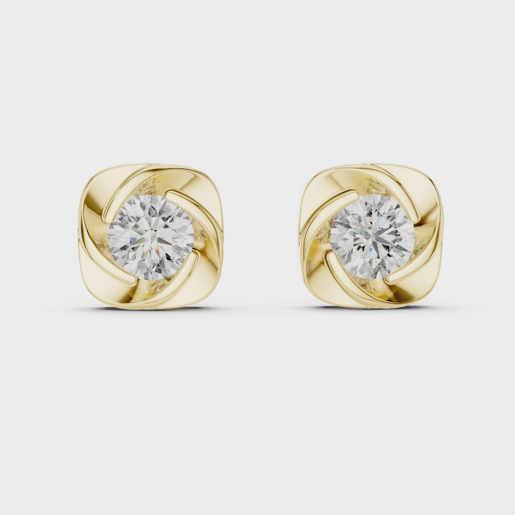 Round Diamond Swirl Frame Stud Earrings