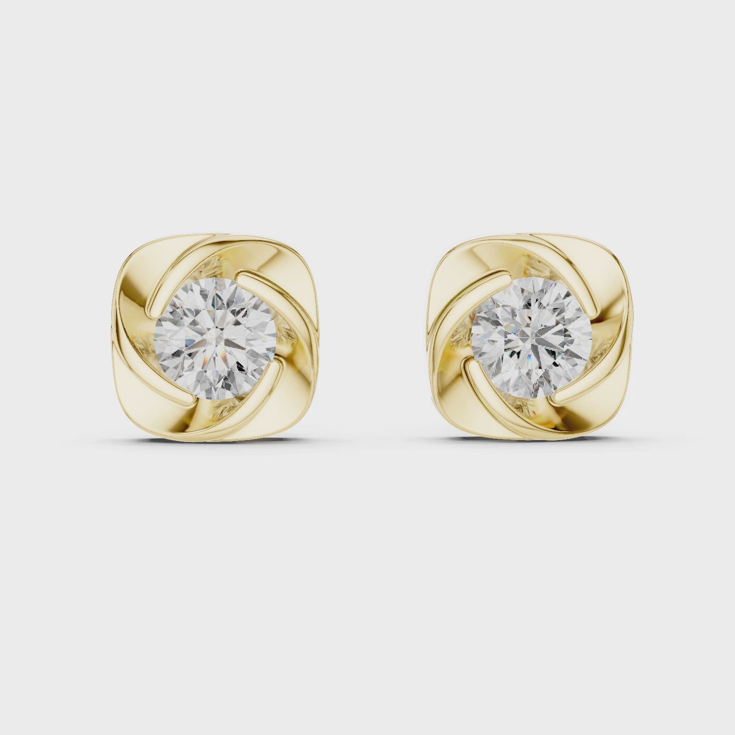 Round Diamond Swirl Frame Stud Earrings
