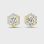 Round Diamond Hexagon Halo Stud Earrings