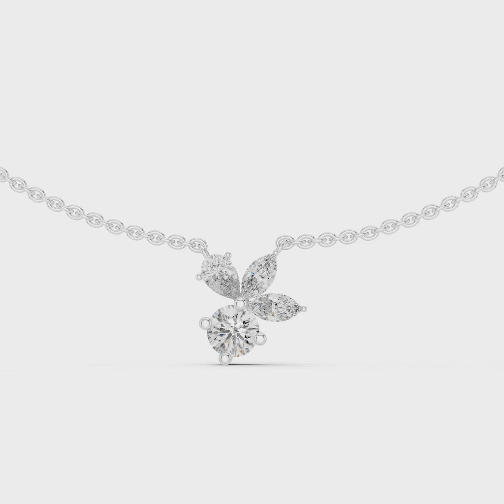 1Multi Shape Diamond Cluster Pendant Necklace