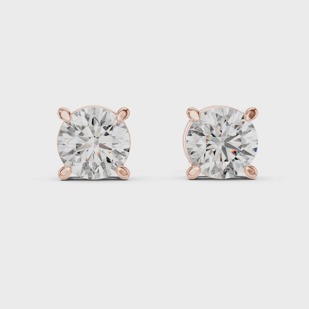 Round Diamond Four Prong Stud Earrings