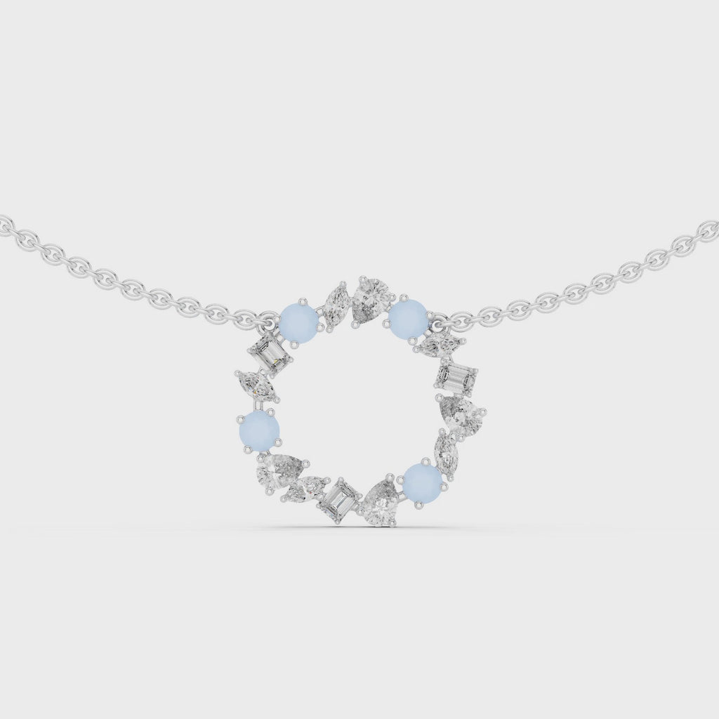 1Multi Shape Diamond Circle Pendant Necklace