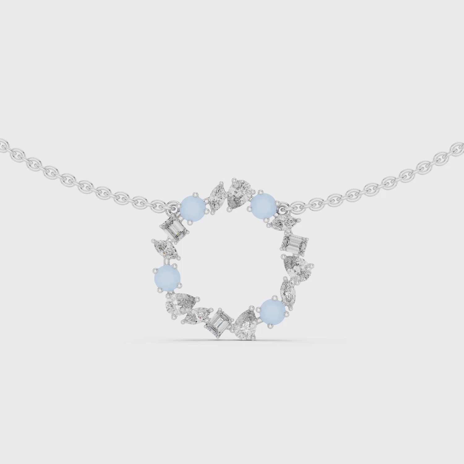 1Multi Shape Diamond Circle Pendant Necklace
