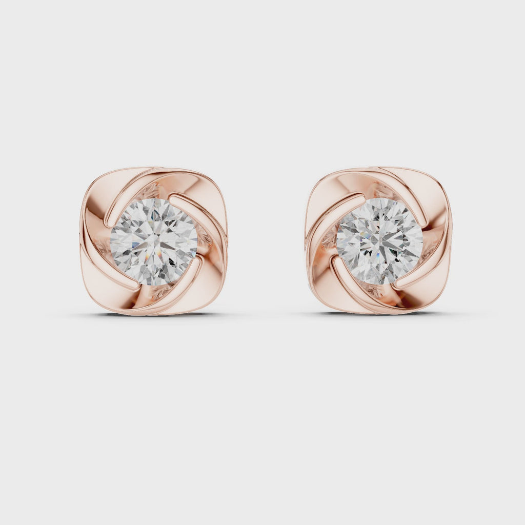 Round Diamond Swirl Frame Stud Earrings