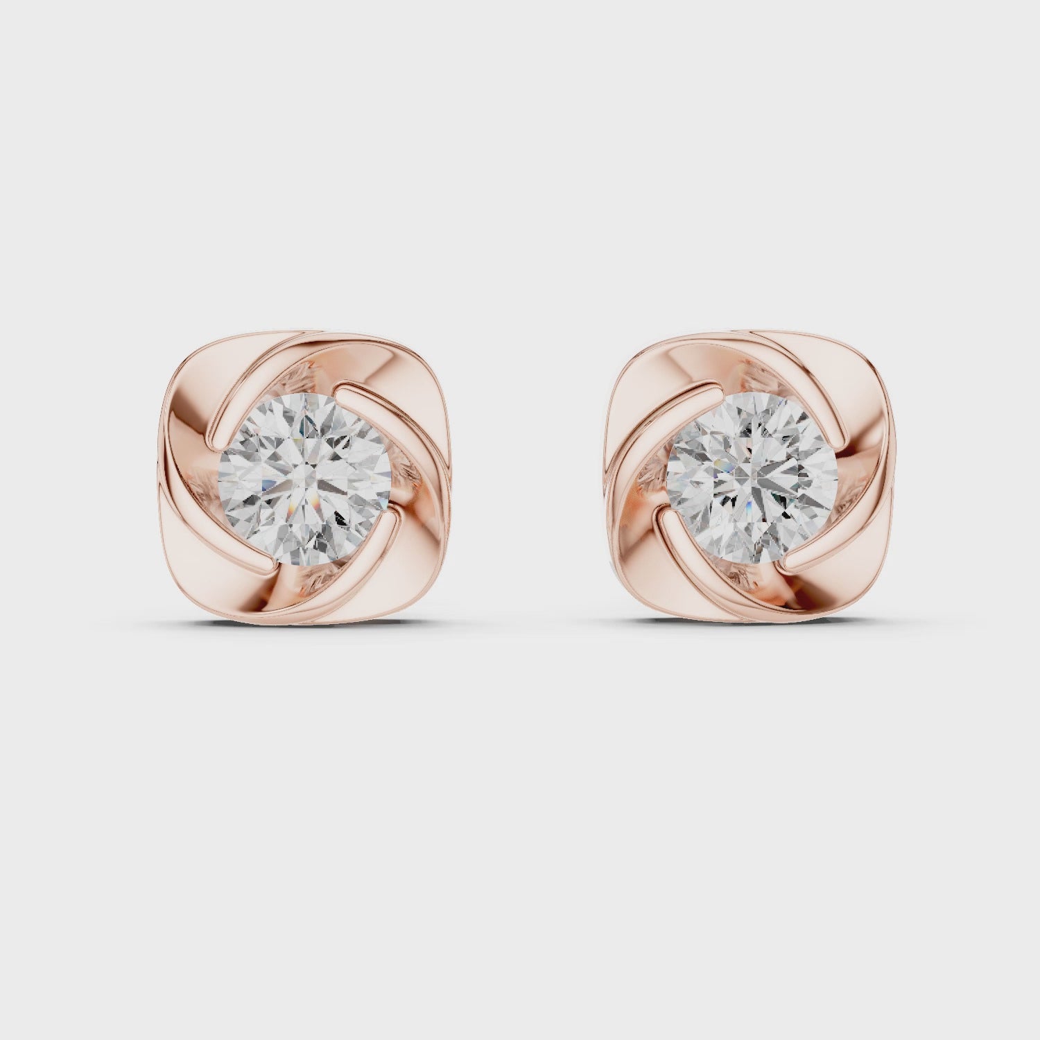 Round Diamond Swirl Frame Stud Earrings