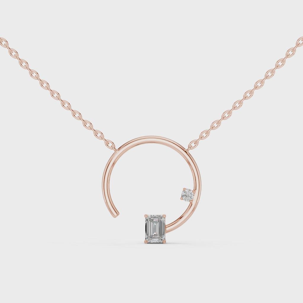 1Emerald Cut Diamond Circle Pendant Necklace
