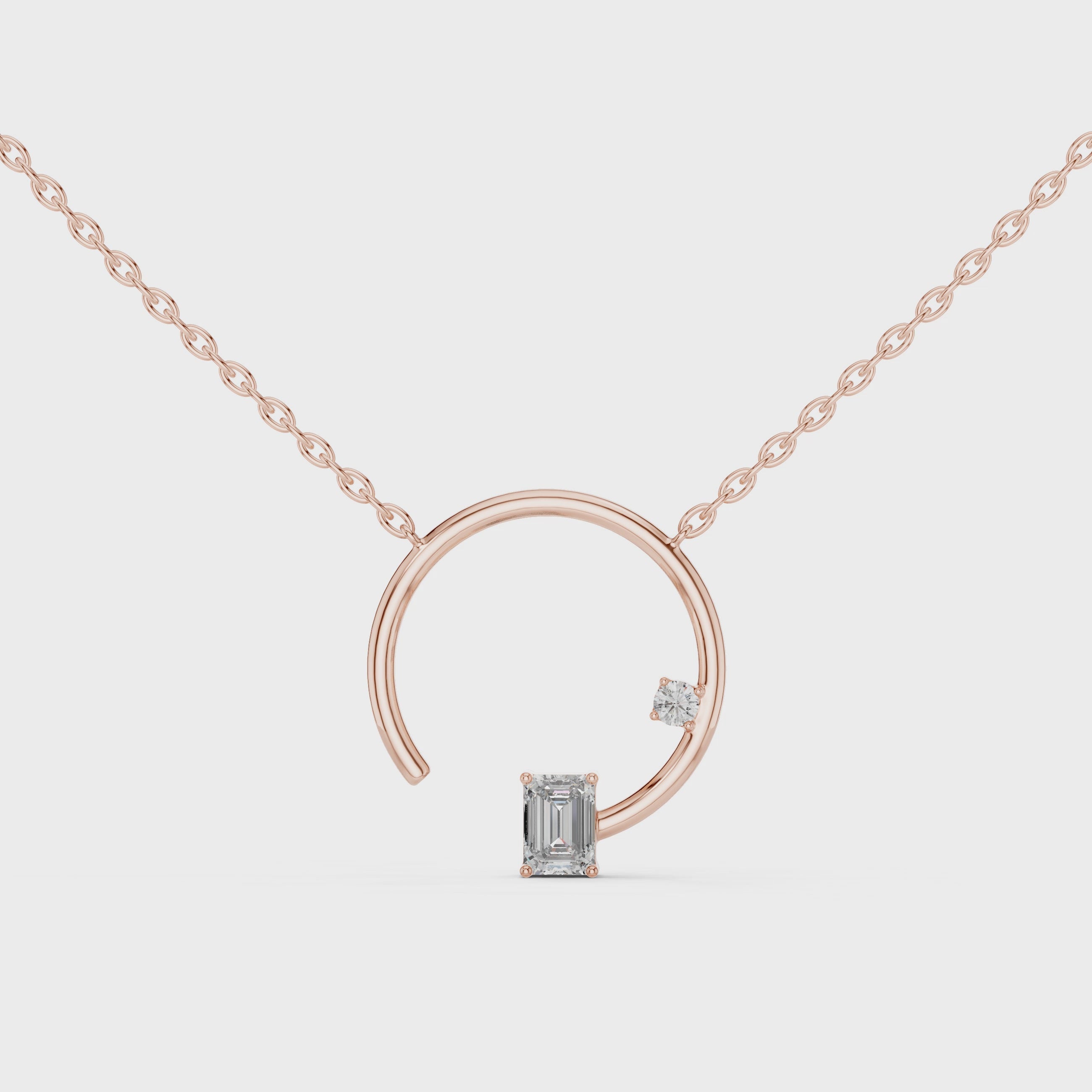 1Emerald Cut Diamond Circle Pendant Necklace