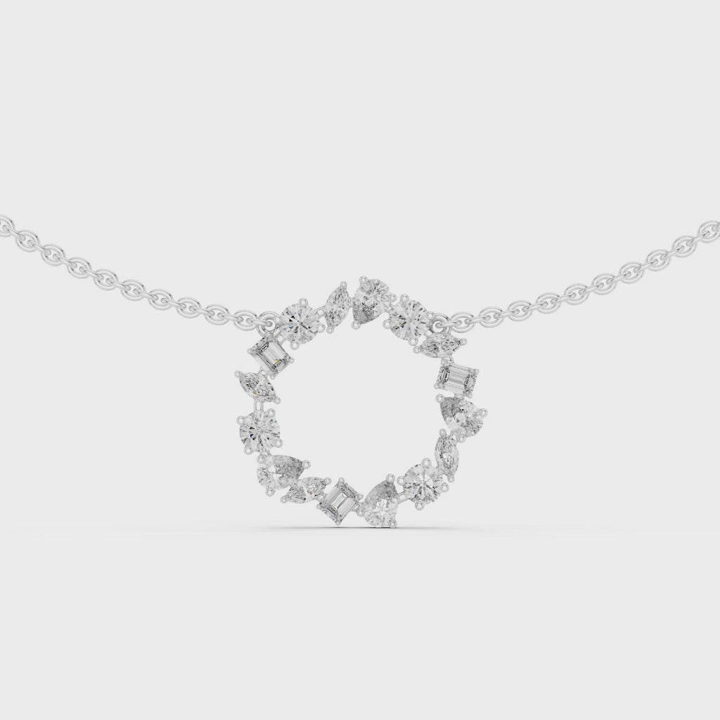 1Multi Shape Diamond Circle Pendant Necklace