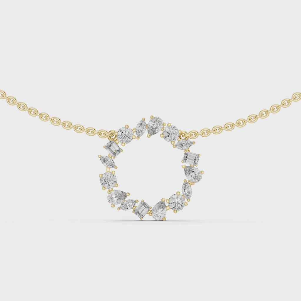 1Multi Shape Diamond Circle Pendant Necklace