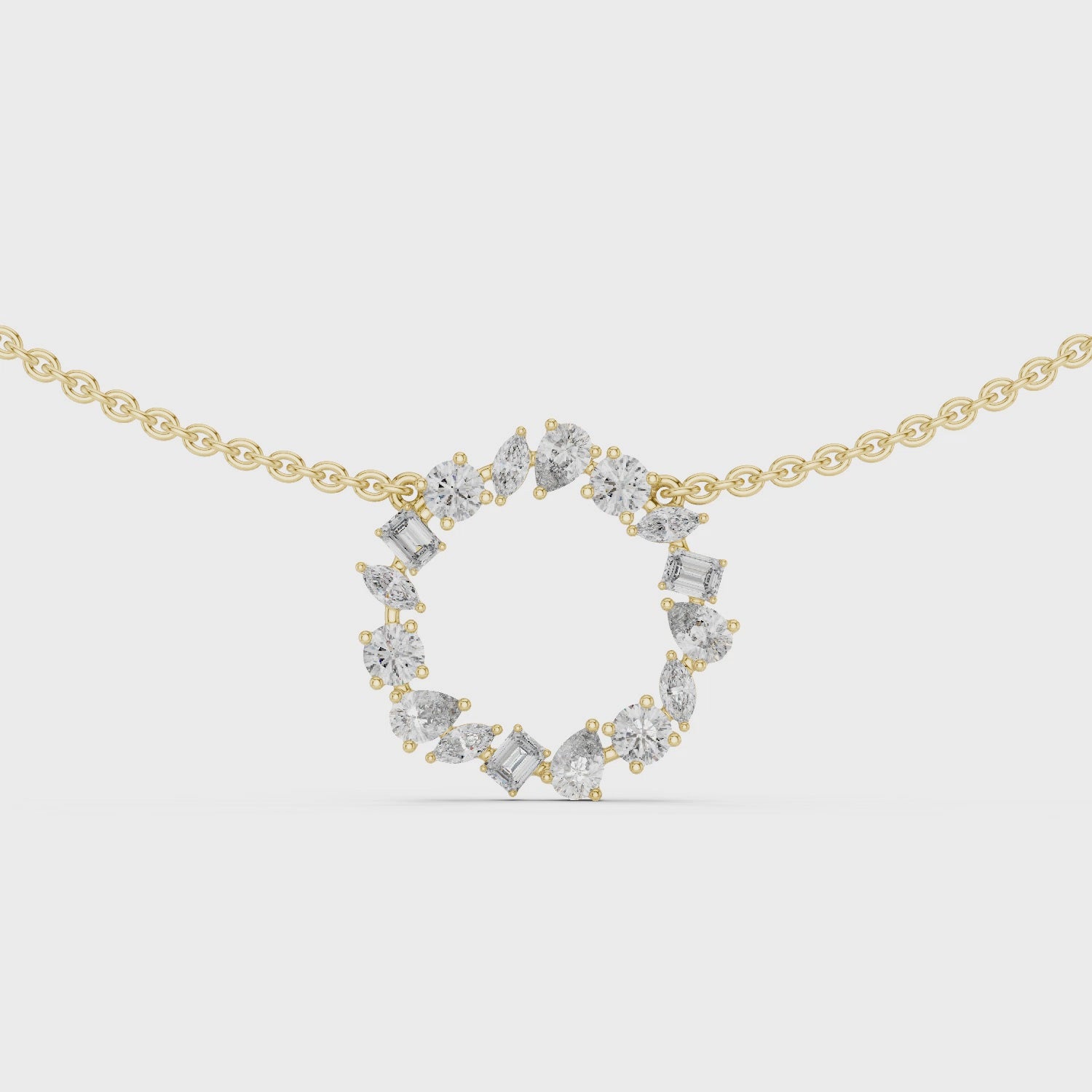 1Multi Shape Diamond Circle Pendant Necklace