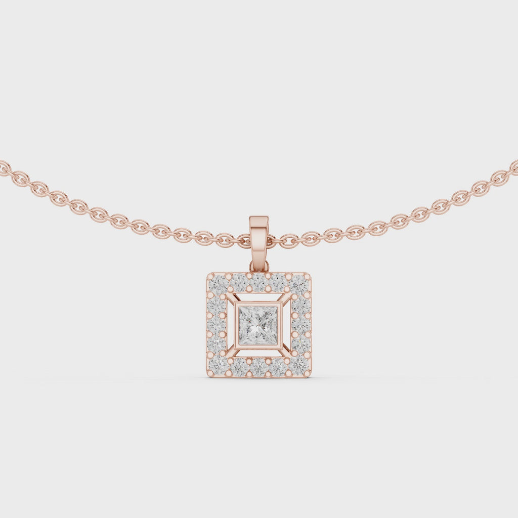 1Princess Cut Diamond Halo Pendant Necklace