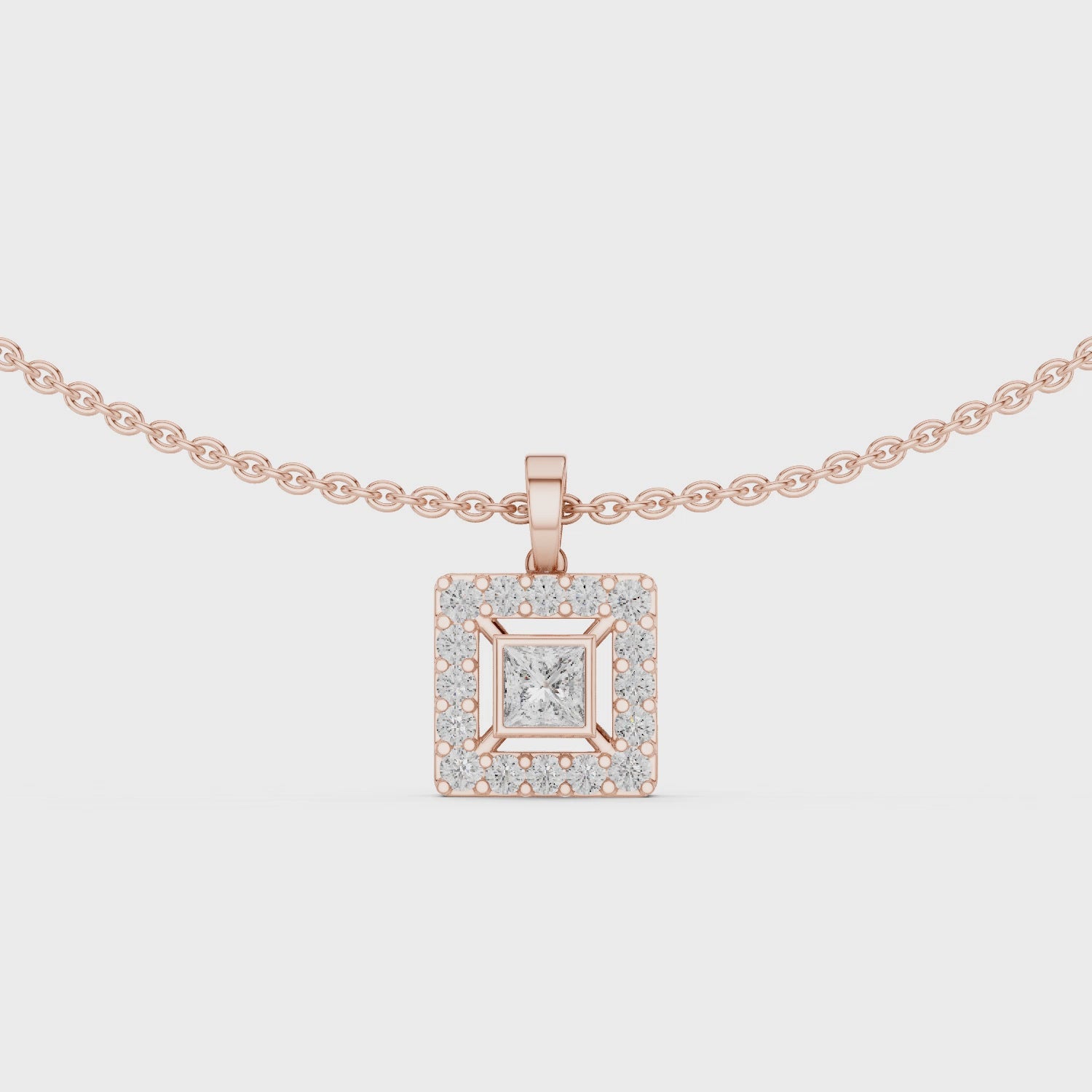 1Princess Cut Diamond Halo Pendant Necklace