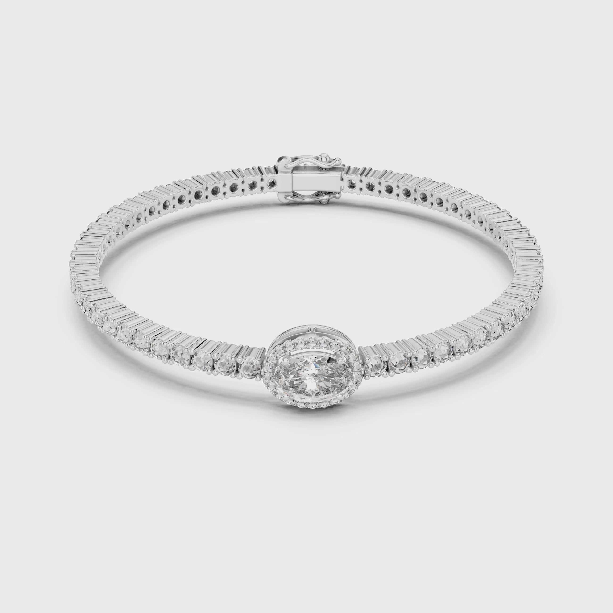 Round Diamond Halo Center Tennis Bracelet