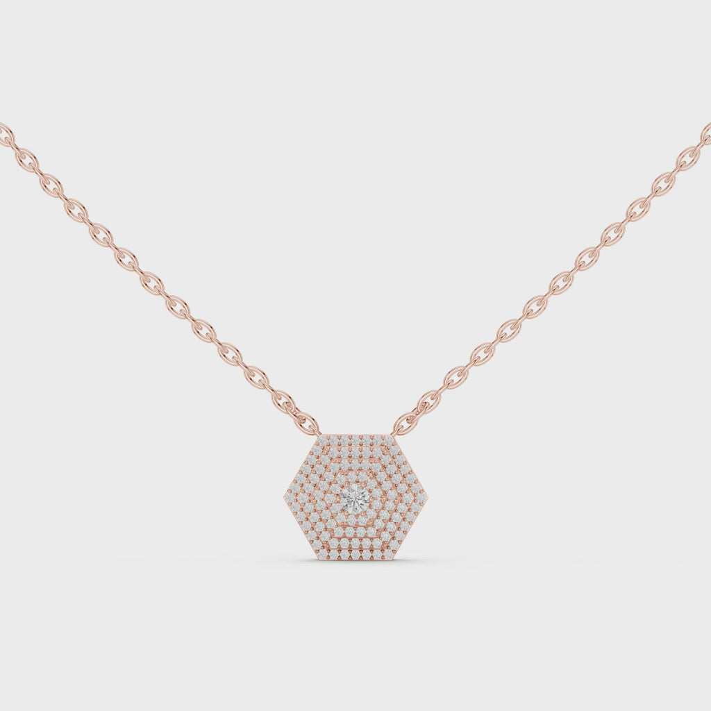 1Hexagon Pave Diamond Pendant Necklace