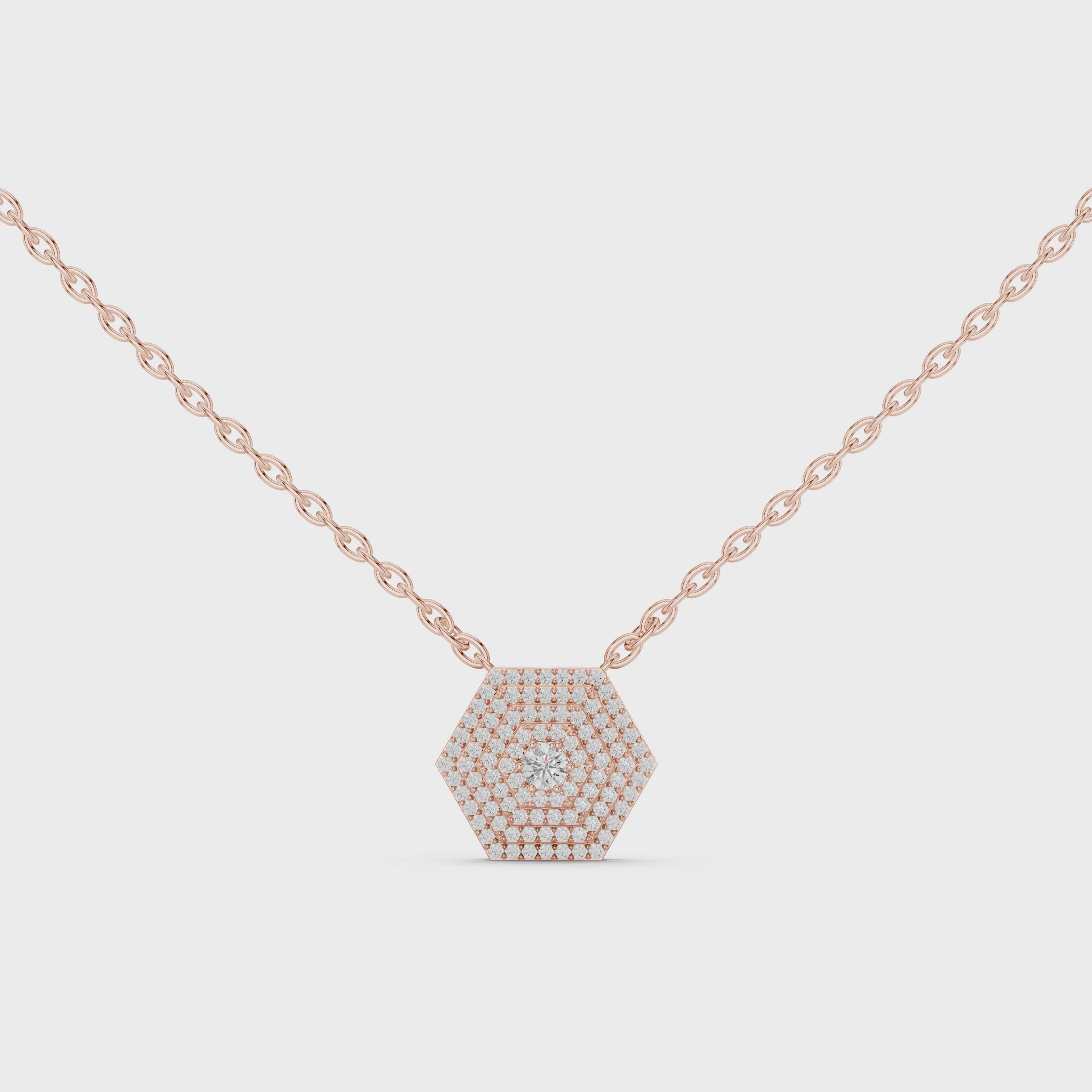 1Hexagon Pave Diamond Pendant Necklace