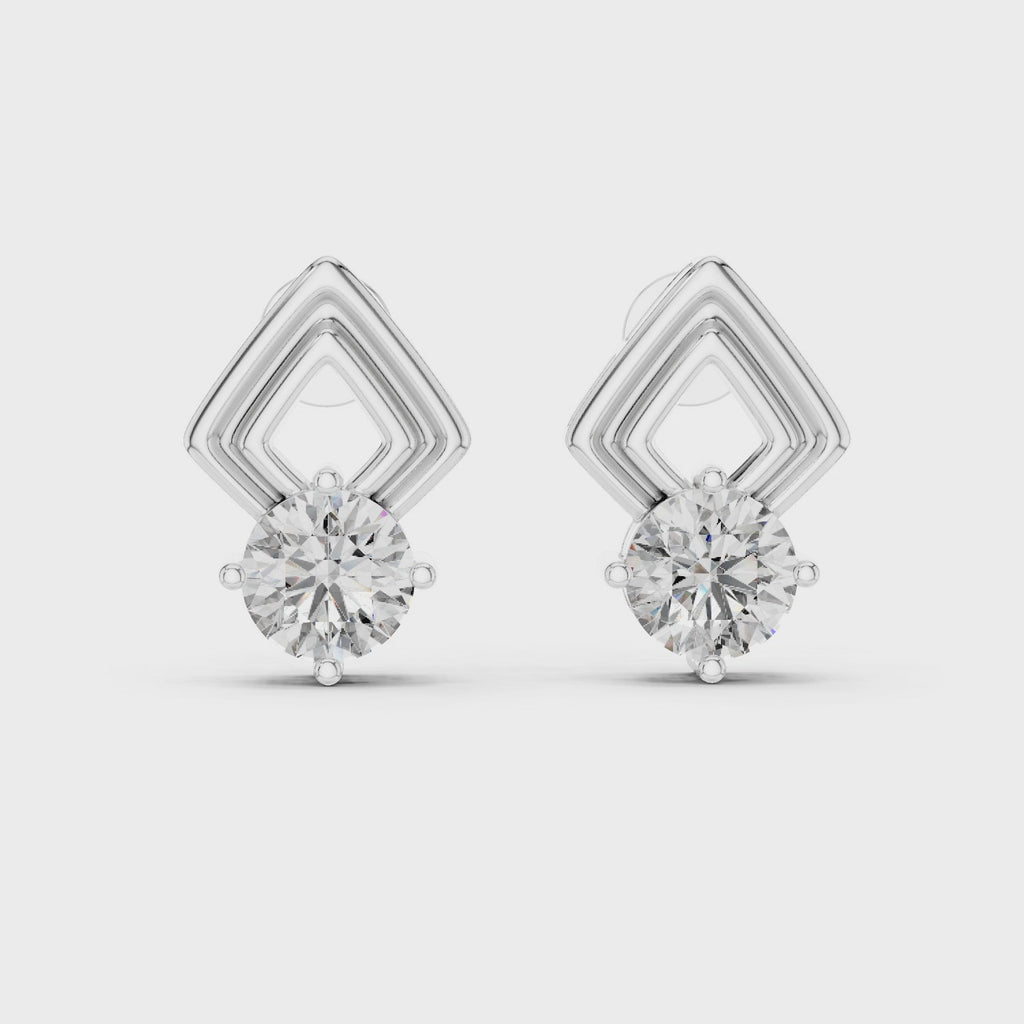 Round Diamond Geometric Stud Earrings