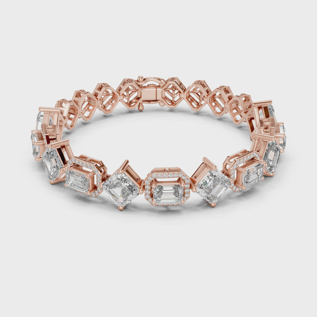 Emerald Diamond Halo Tennis Bracelet