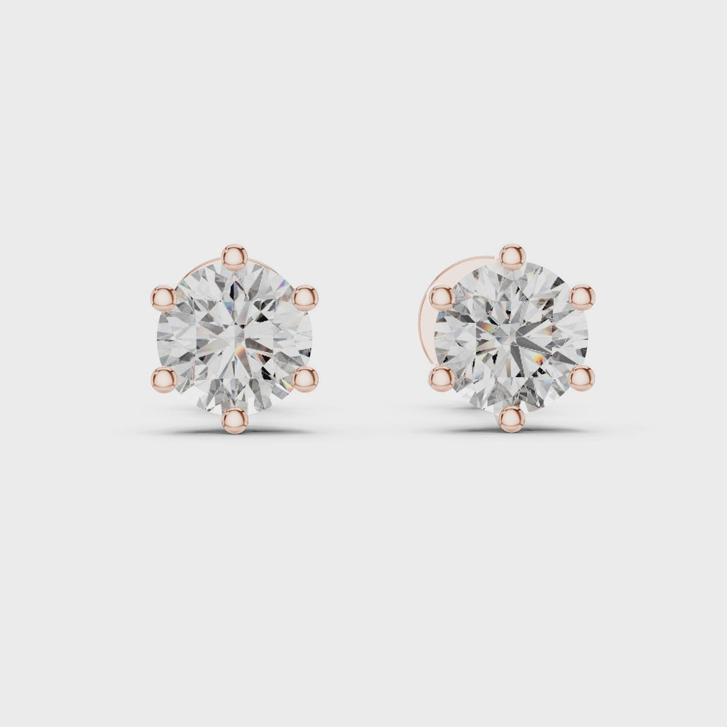 Round Diamond Six Prong Stud Earrings