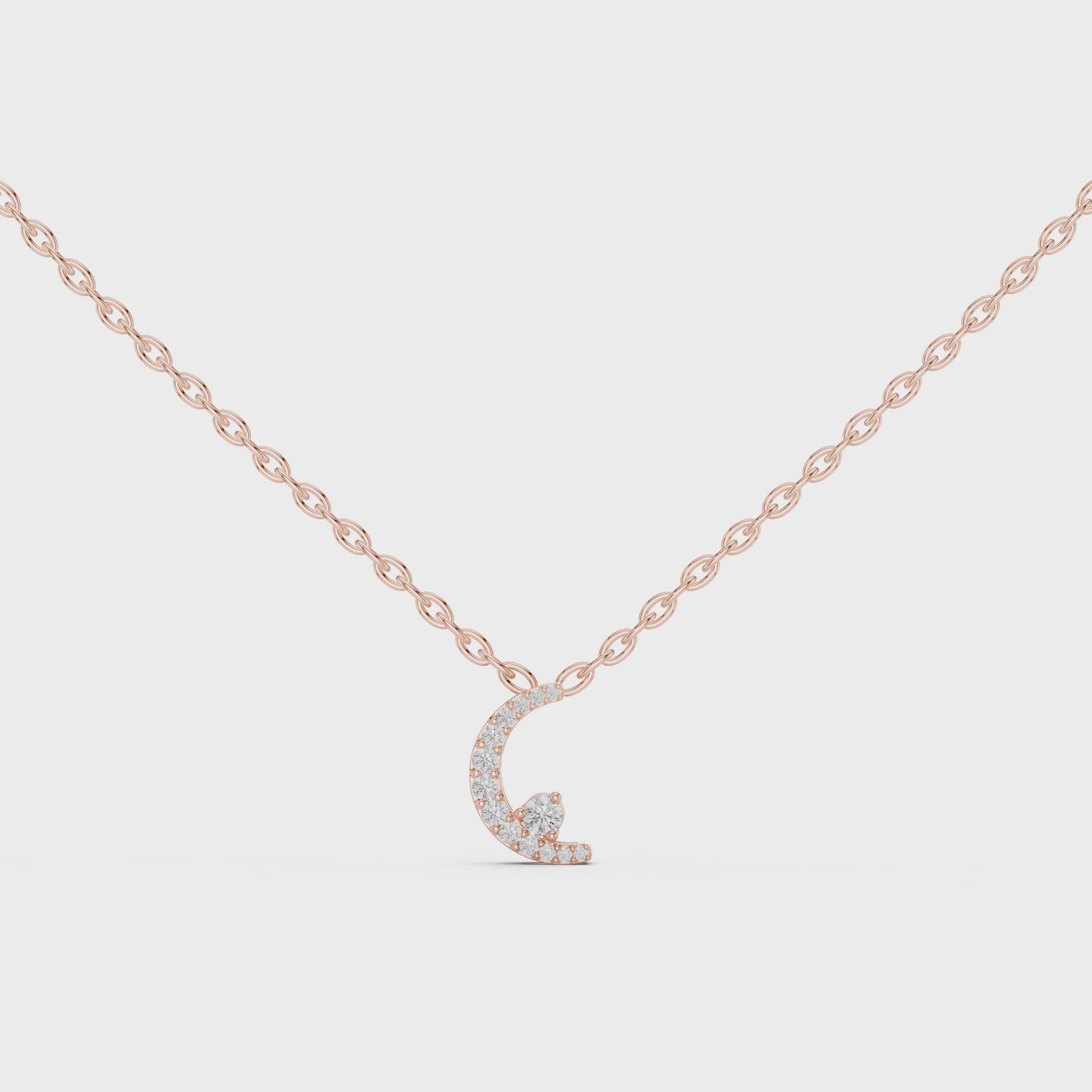 1Crescent Moon Diamond Pendant Necklace