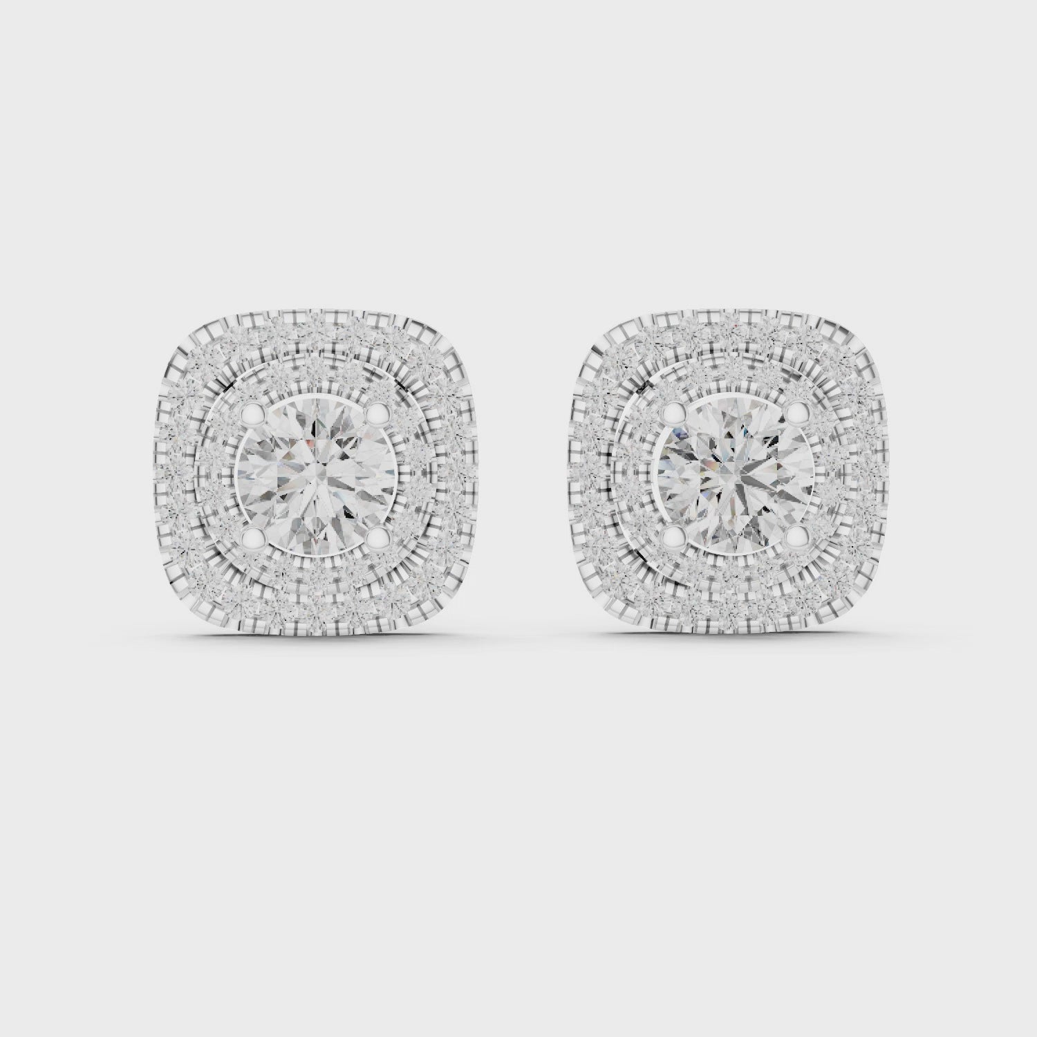 Round Diamond Double Halo Stud Earrings
