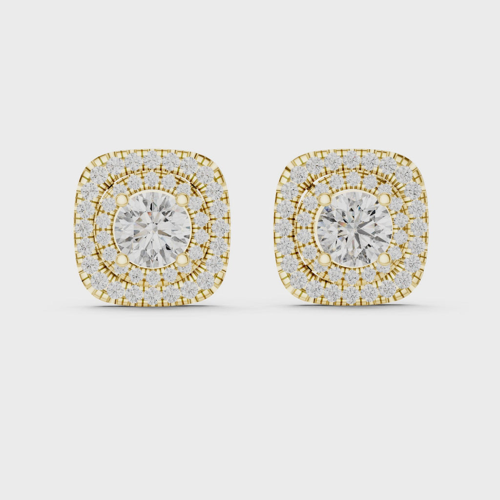 Round Diamond Double Halo Stud Earrings