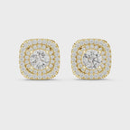 Round Diamond Double Halo Stud Earrings